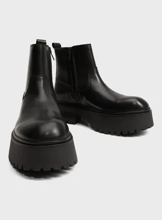 Casual Block Heeled Ankle Boots Black 