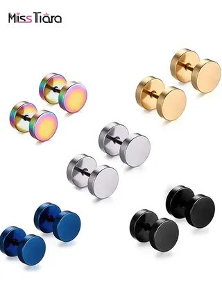 5 Pairs Stainless Steel Stud Earrings Set for Men and Women Unisex 