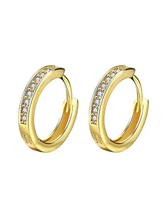 14K Gold Plated Cubic Zirconia Cz Hoop Earrings 