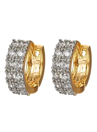 9K Gold Plated Rhinestone Studded Hoop Earrings 
