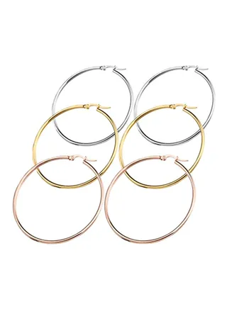 3-Pairs Stainless Steel Large Hoop Earrings Set 