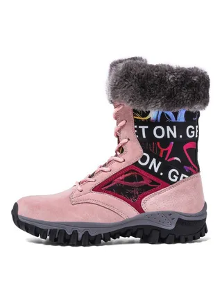 Waterproof Effect Warm And Light Snow Boots Pink/Grey/Red 