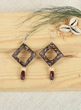 Eco-friendly Handmade Jewellery Coconut Wooden Earrings Lightweight Hoopwire Earrings Bohemian Pendant Dangle Earrings Set 