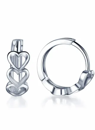 Silver Hoop Earrings for Women 925 Sterling Heart Plain Huggie Creole Women/Girls 