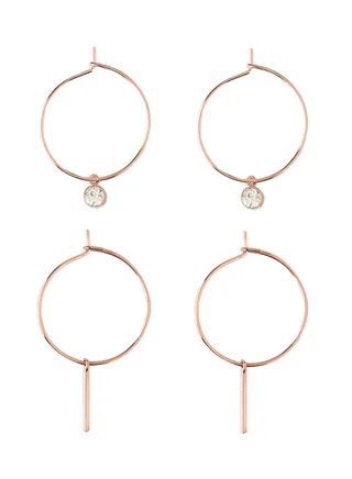 Pair Of 2 Fine Bar And Crystal Hoop Earring Set 