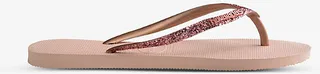 Womens Pale Pink Slim Glitter II Embellished Rubber Flip Flops