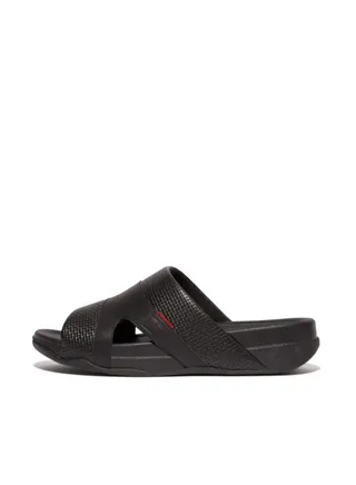 049-783 Fitflop Men Freeway Iii Mens Weave-Embossed Leather Slides HA9-001 Black 