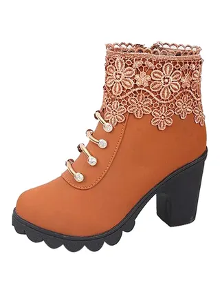 British Style Mid Heel Bootie Brown 