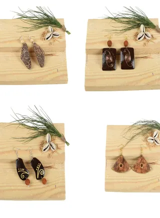Handmade 4 Pairs Coconut Wooden Lightweight Hoopwire  Earrings Set 