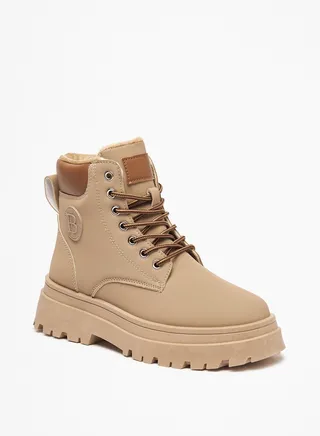 Solid Lace-Up Ankle Boots 