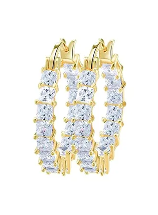Gold Plated Cubic Zirconia Studded Hoop Earrings 