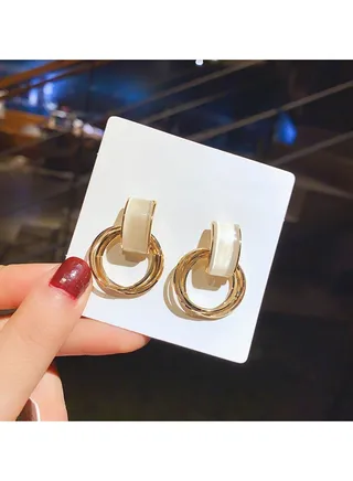 White Multi Hoop Layered Earrings 