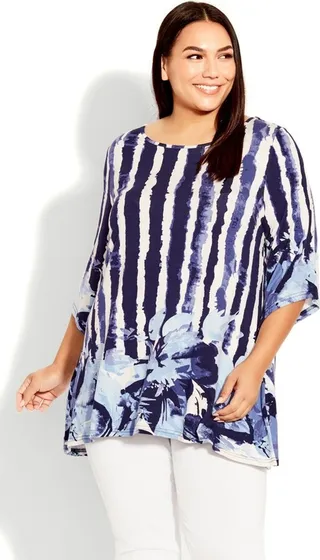 AVENUE | Women's Plus Size Fresh Start Tunic - navy - 14W