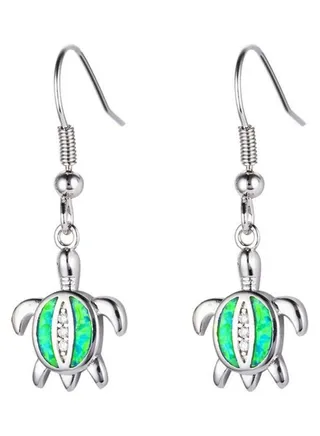 Faux Opal Rhinestone Inlaid Turtle Dangle Hook Earrings 
