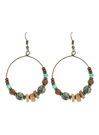 Geometric Round Circle Dangle Beads Hook Earrings 