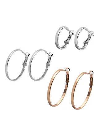 Pair Of 3 C-Shaped Geometric Circle Hoop Earrings 
