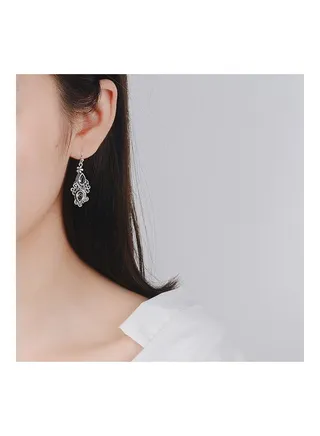 Rhinestone Inlaid Oval Dangle Hook Earrings 