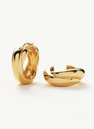 CHUNKY MEDIUM HOOP EARRINGS 18ct GOLD PLATED 
