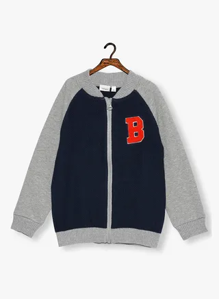 Long Sleeve Knitted Cardigan Navy/Grey 