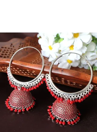 Fashionable Latest Traditional Jhumki Earrings for Women and Girls - Red 