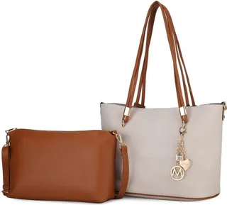 MKF Collection by Mia K Malay Vegan Leather Women’s Tote Bag with Cosmetic Pouch – 2 pieces - White