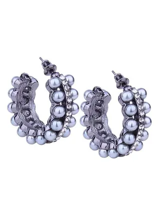 Pearl Studded Hoop Earrings 