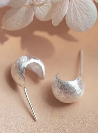 Ambers 925 Sterling Silver Earrings Frosted Curved Style Earrings For Women 