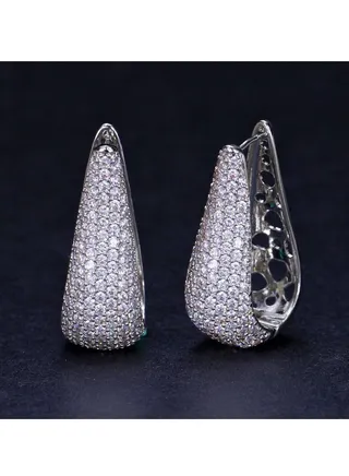 Full Micro Pave Zircon Gorgeous Silver Color Women Long Big Hoop Earrings Gift 