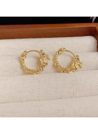 Golden Dragon Earring Clip Happiness Chinese Zodiac Hollow Earrings 