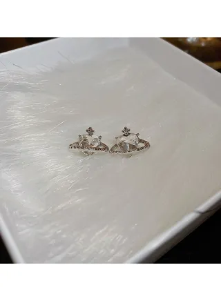 Silver Heart Diamond Earrings 