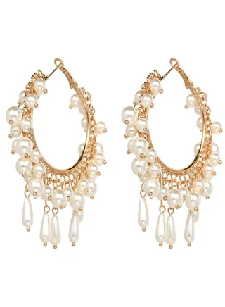 7 cms big hoop simulated pearl statement earrings 