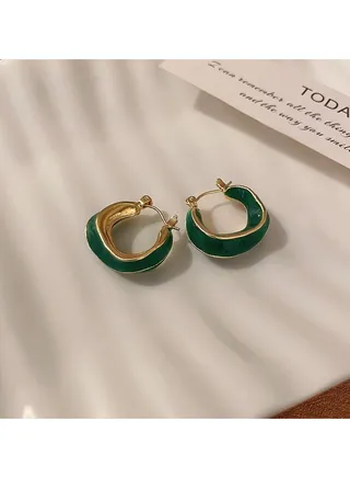 Green Noble Hoop Unique Earrings 