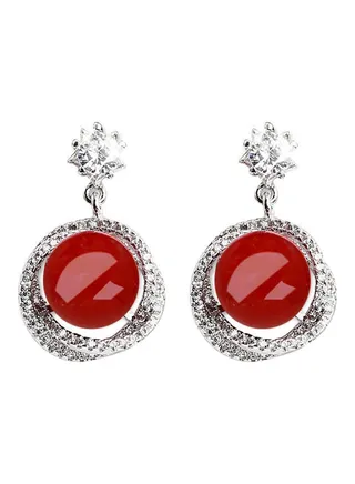 Rhinestone Faux Pearl Studded Dangle Earrings 