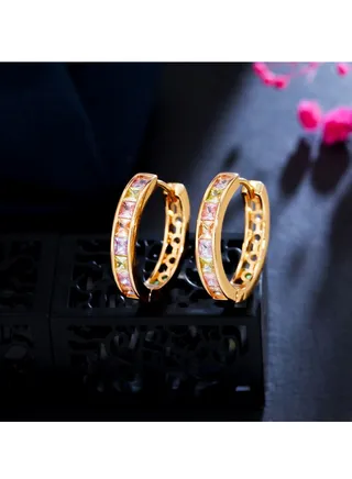 Women's Jewellery Unique Light Multicolor Cubic Zirconia Golden Mini Hoop Earrings 