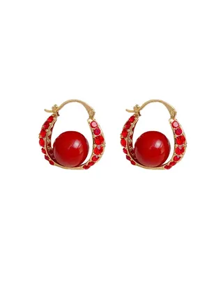 Red Pearl Zirconia Earrings 