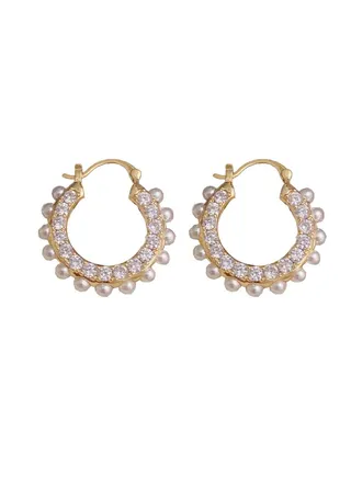 Geometric Pearl and Zirconia Earrings 