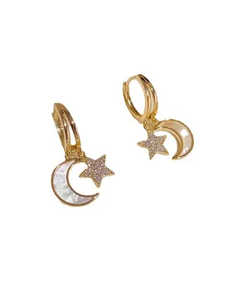 Diamond Encrusted Shell Star & Moon Earrings 