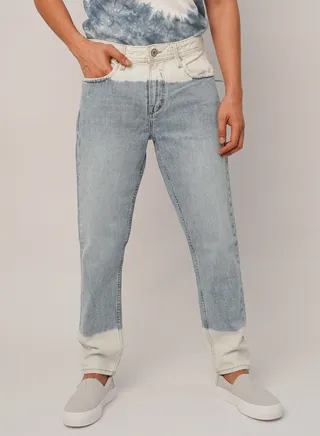 Men’s Two Tone Tie Dye Blue Acid Jeans Pants in Blue 