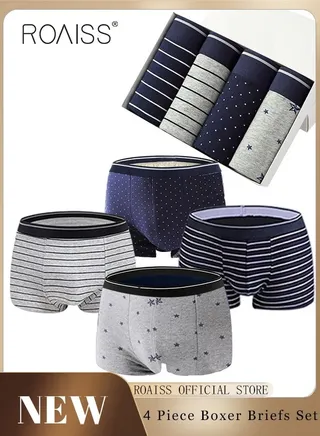 4 Packs of Men Boxer Briefs Shorts Breathable Soft Underwear Summer High Stretch Seamless Underwear 