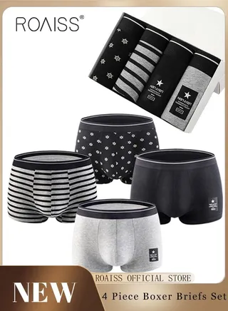 Set of 4 Men's 95% Cotton Boxer Shorts Breathable Soft Underwear Summer High Stretch Seamless Underwear 