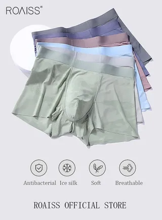 Set of 3 Men's Boys Ice Silk Boxer Briefs Boxer Briefs Breathable Soft Underwear Summer Stretch Plus Size Teen Classic Briefs 