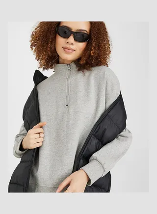 Regular Length High Neck Half Zip Oversized Sweatshirt