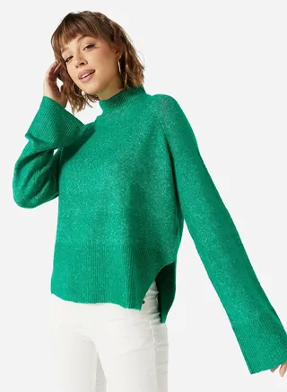 Relaxed High Neck Knit Pullover 