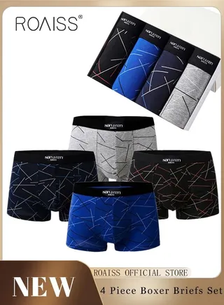 Set of 4 Men's 95% Cotton Boxer Shorts Breathable Soft Underwear Summer High Stretch Seamless Underwear 