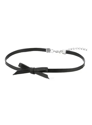 Black Leather Bow Choker Necklace Pendant 