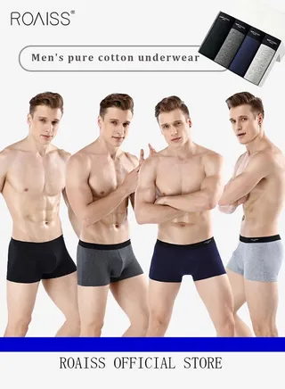 4 Pack Set Men's 95% Cotton Boxers Shorts Briefs Breathable Soft Underpants Summer High Elastic Classic Teenager Underwear 
