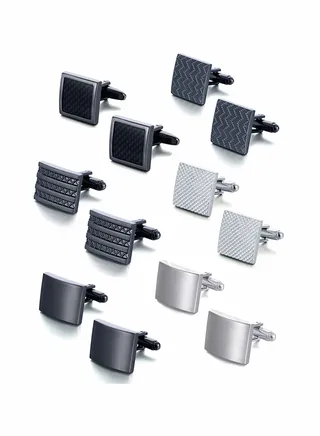 6 Pairs Cufflinks Classic Striped Disc Square Spherical Knot CZ Rectangle Cylindrical Cufflinks Set for Men 