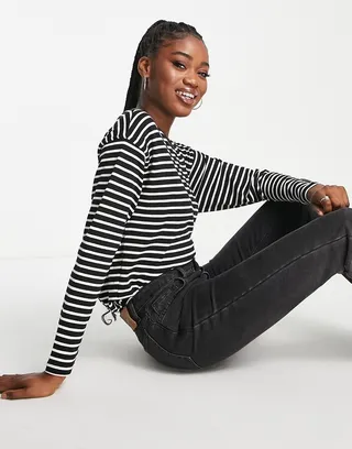 Stradivarius top in black & white stripe