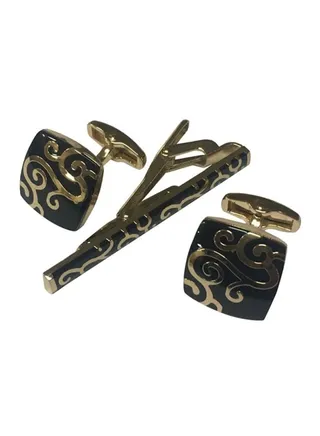 Pack Of 2 Stylish Brass Cufflinks And Tie Clip 