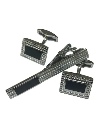 Stylish Brass Cufflinks And Tie Clip 